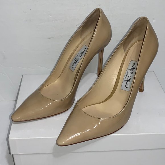 Jimmy Choo Romy Pointy Toe Nude Patent Pump Sz38.5 - Picture 3 of 10
